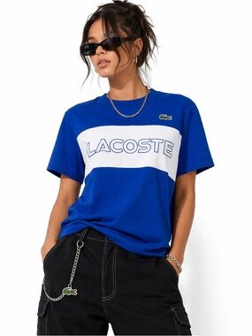 Lacoste Colourblock Logo T-Shirt Blue White Women’s Size Medium